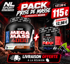 Pack Prise de Masse Weider – Mega Mass 4000 3 kg + Mega Mass Pump 270 g